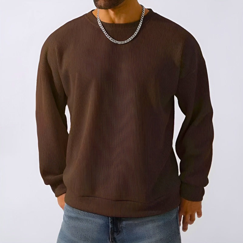 Men's Relaxed-Fit Pleated Crew Neck Sweatshirt