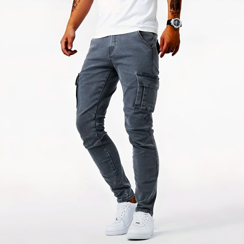 Men Tapered Cargo Jeans with 4-Way Stretch