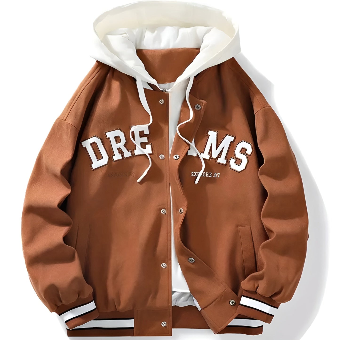 Men's Fall Bomber Jacket with Faux Wool Fabric and Contrast Stitching