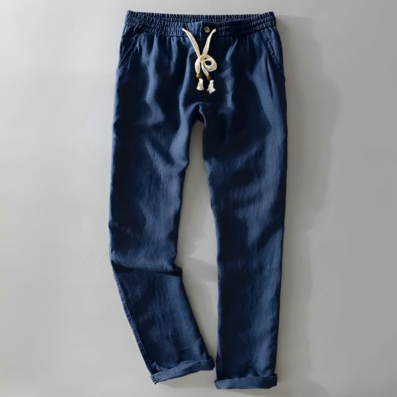 Men Linen-Cotton Drawstring Waist Pants