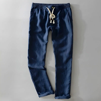 Men Linen-Cotton Drawstring Waist Pants