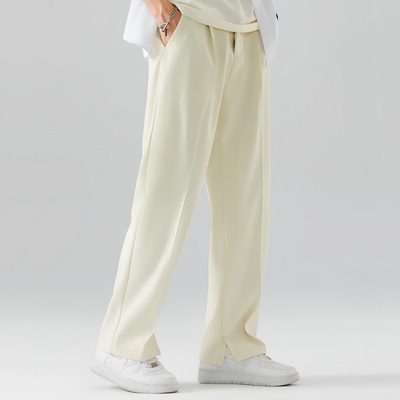 Men Pleated Trousers with Split Ankle Hem in Lightweight Stretch Fabric
