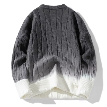 Men's Cable-Knit Sweater with Gradient Ombre Design