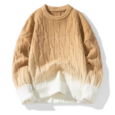 Men's Cable-Knit Sweater with Gradient Ombre Design