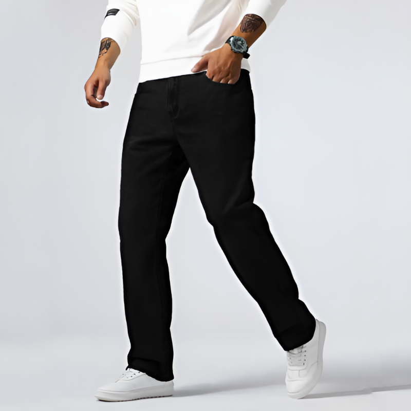 Men Regular Fit Denim Trousers with 4-Way Stretch