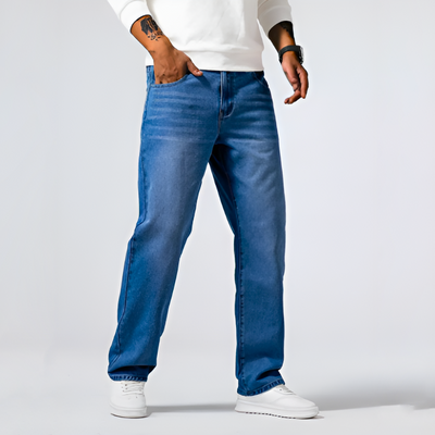 Men Regular Fit Denim Trousers with 4-Way Stretch