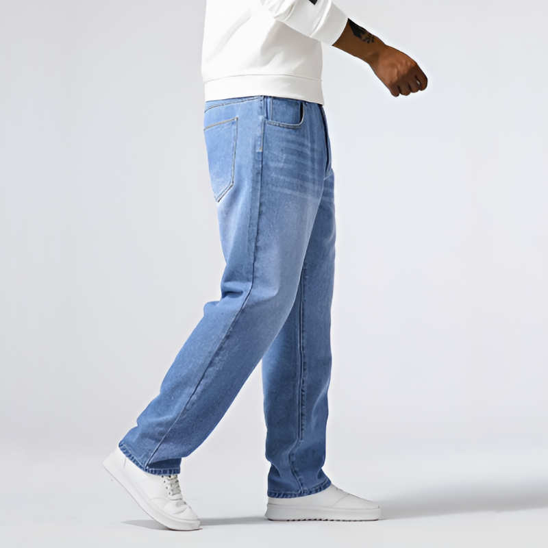 Men Regular Fit Denim Trousers with 4-Way Stretch
