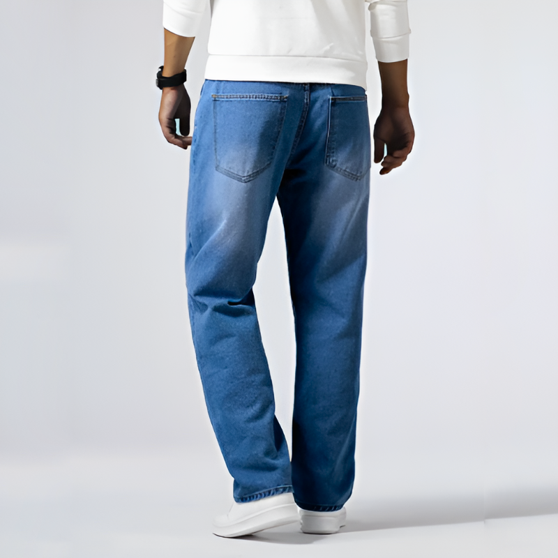 Men Regular Fit Denim Trousers with 4-Way Stretch