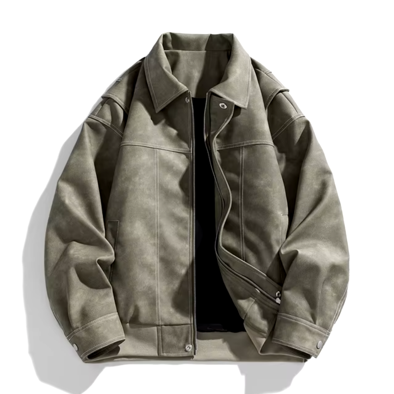 Men's Winter Aviator Jacket in Italian Vegan Leather with Turn-Down Collar