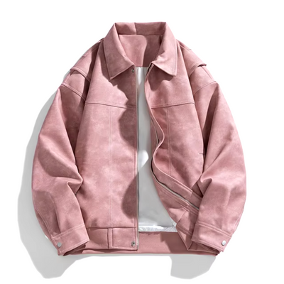 Men's Winter Aviator Jacket in Italian Vegan Leather with Turn-Down Collar