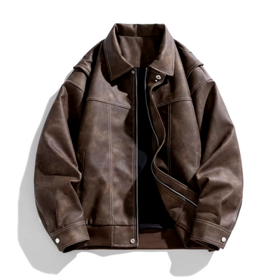 Men's Winter Aviator Jacket in Italian Vegan Leather with Turn-Down Collar
