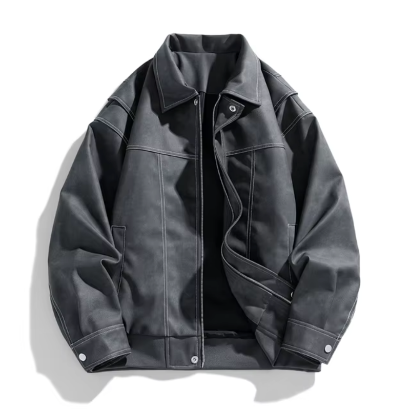 Men's Winter Aviator Jacket in Italian Vegan Leather with Turn-Down Collar