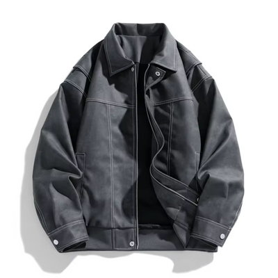 Men's Winter Aviator Jacket in Italian Vegan Leather with Turn-Down Collar