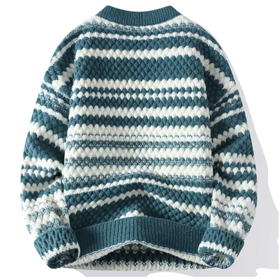 Men's Knitted Sweater with Italian Textured Pattern and Double-Stitch Detail