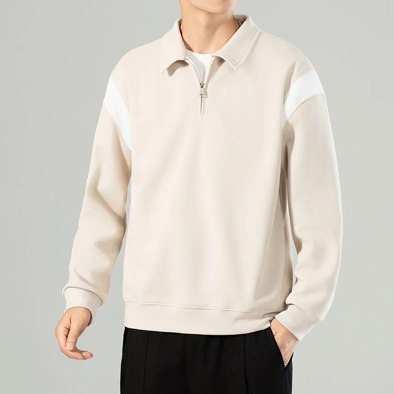 Men's Quarter-Zip Sweater with Contrast Collar