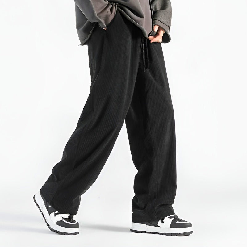 Men Corduroy Pants with Drawstring Waistband and Straight Leg Fit