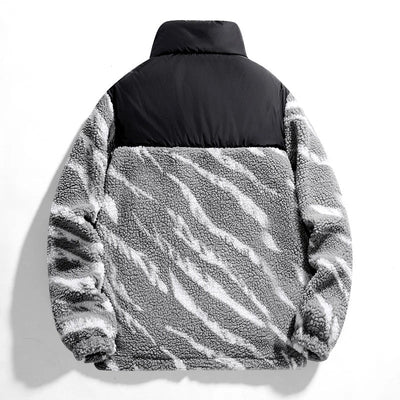 Men's Winter Sherpa Lined Zip Jacket with Animal Print and High Neck Collar