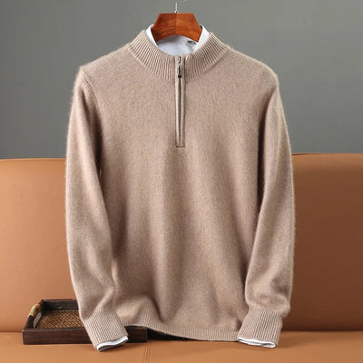 Men's Quarter-Zip Cashmere Sweater Italian Ribbed Collar