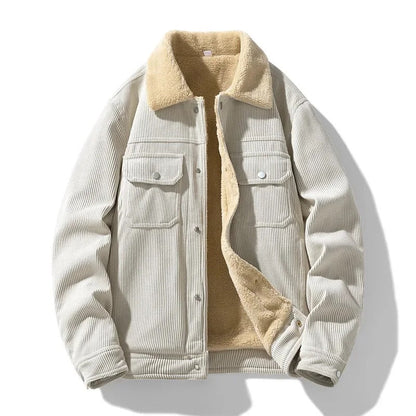 Men's Corduroy Jacket with Sherpa Lining and Wide-Wale Texture