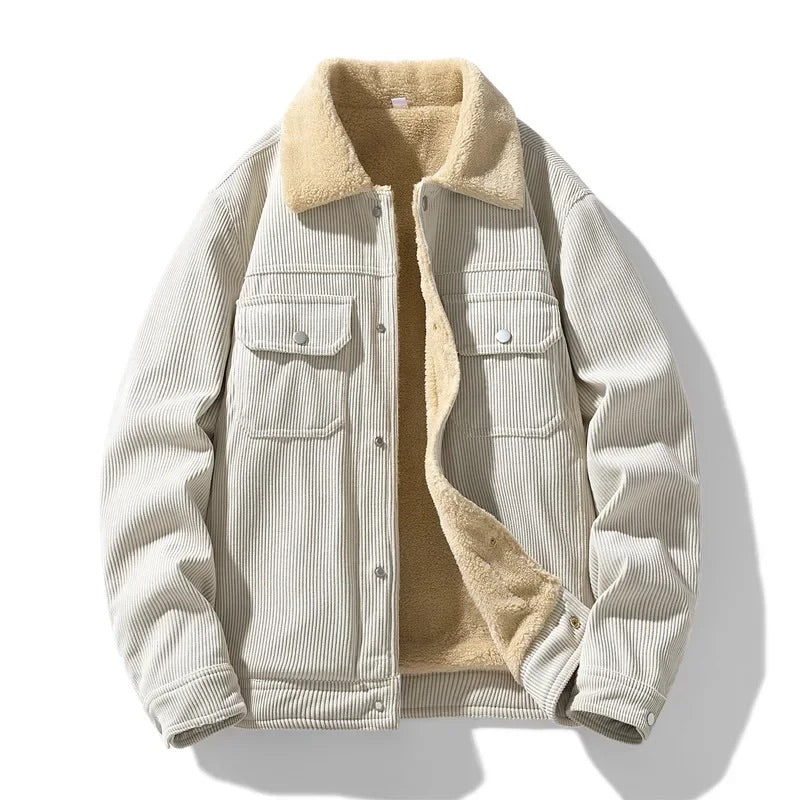 Men's Corduroy Jacket with Sherpa Lining and Wide-Wale Texture
