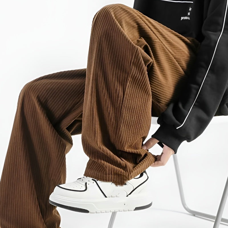 Men Corduroy Pants with Drawstring Waistband and Straight Leg Fit