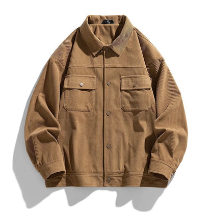 Men's Corduroy Jacket with Ribbed Texture and Button Front