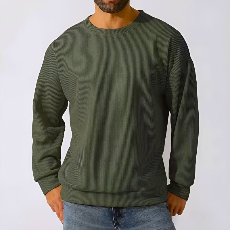 Men's Relaxed-Fit Pleated Crew Neck Sweatshirt