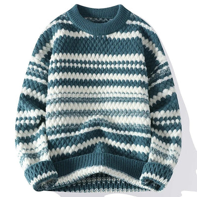 Men's Knitted Sweater with Italian Textured Pattern and Double-Stitch Detail