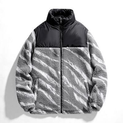 Men's Winter Sherpa Lined Zip Jacket with Animal Print and High Neck Collar