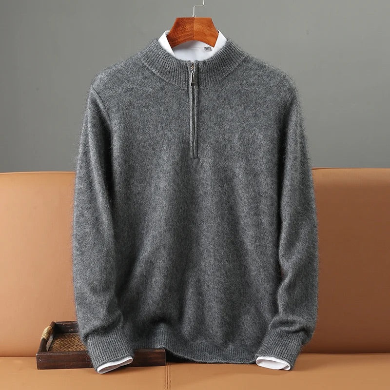 Men's Quarter-Zip Cashmere Sweater Italian Ribbed Collar