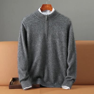 Men's Quarter-Zip Cashmere Sweater Italian Ribbed Collar