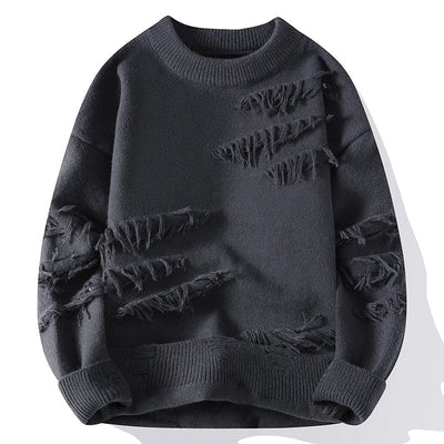 Men Knitted Sweater with Frayed Detailing and Colorblock Pattern