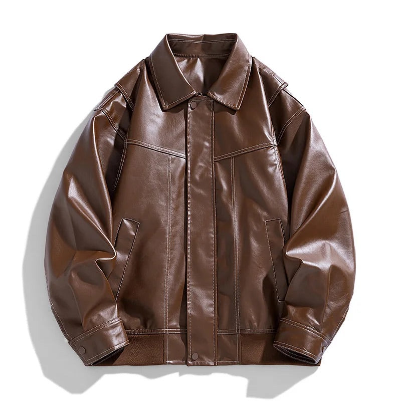 Men's Full-Grain Leather Sport Jacket with Italian Accents