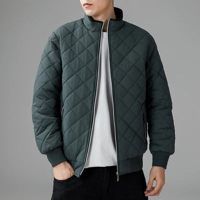 Men Winter Quilted Bomber Jacket with Full-Zip Closure and Lightweight Insulation