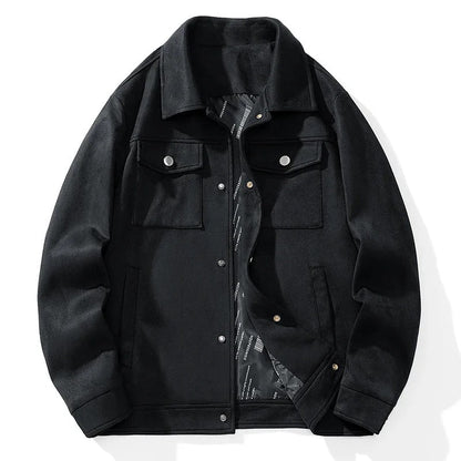 Men's Suede Jacket with Plush Lining and Side Pockets