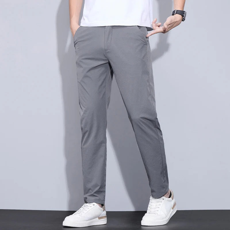 Men Summer Straight-Leg Pants Lightweight Breathable Non-Iron