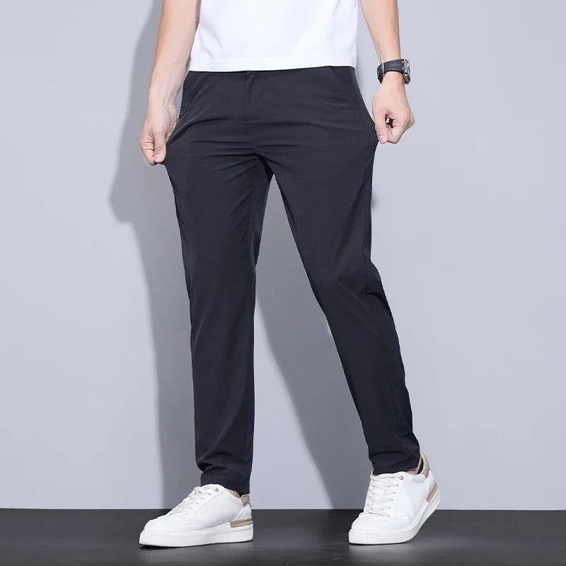 Men Summer Straight-Leg Pants Lightweight Breathable Non-Iron