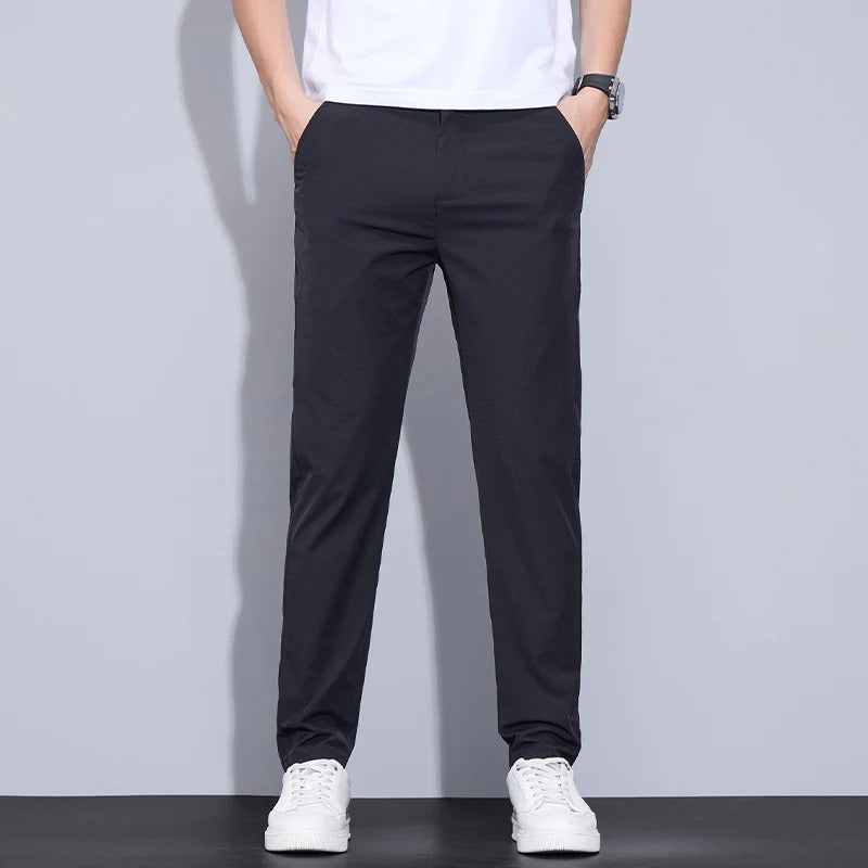 Men Summer Straight-Leg Pants Lightweight Breathable Non-Iron