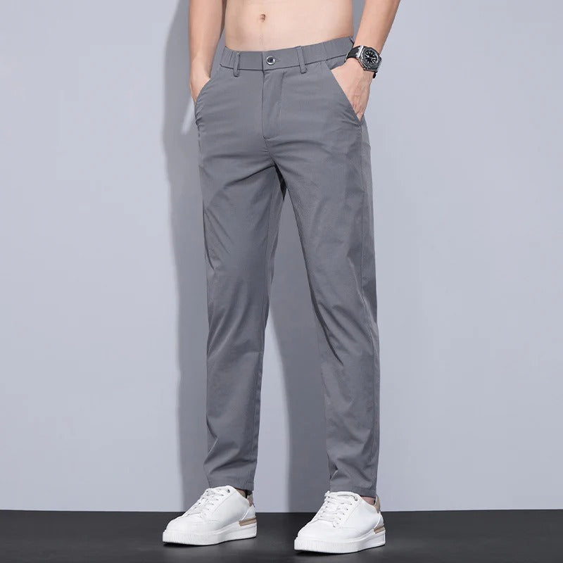 Men Summer Straight-Leg Pants Lightweight Breathable Non-Iron
