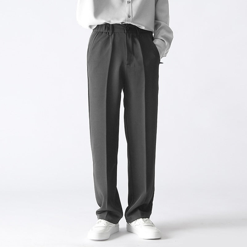 Men Autumn Winter Trousers Straight Leg Loose Fit Mid Rise With Polyester Fabric
