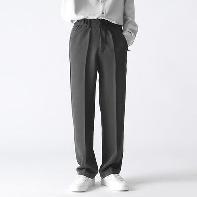 Men Autumn Winter Trousers Straight Leg Loose Fit Mid Rise With Polyester Fabric