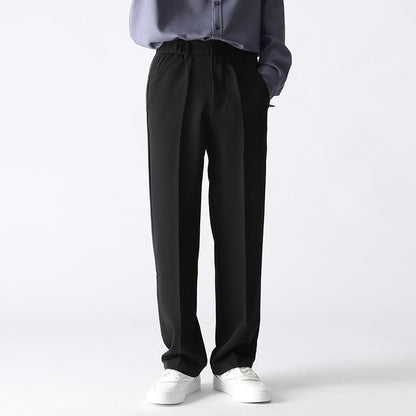 Men Autumn Winter Trousers Straight Leg Loose Fit Mid Rise With Polyester Fabric