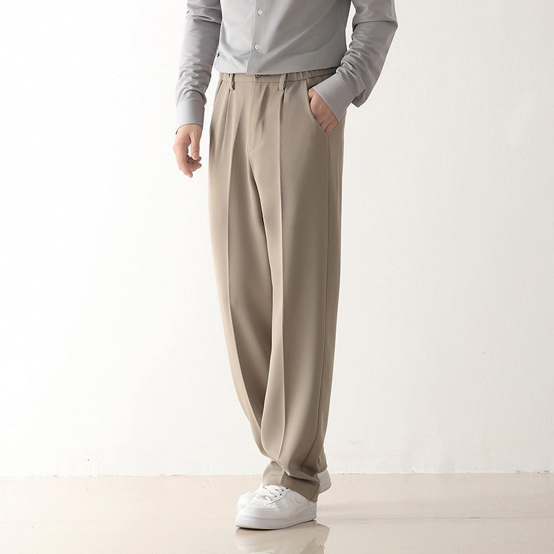 Men Autumn Winter Trousers Straight Leg Loose Fit Mid Rise With Polyester Fabric