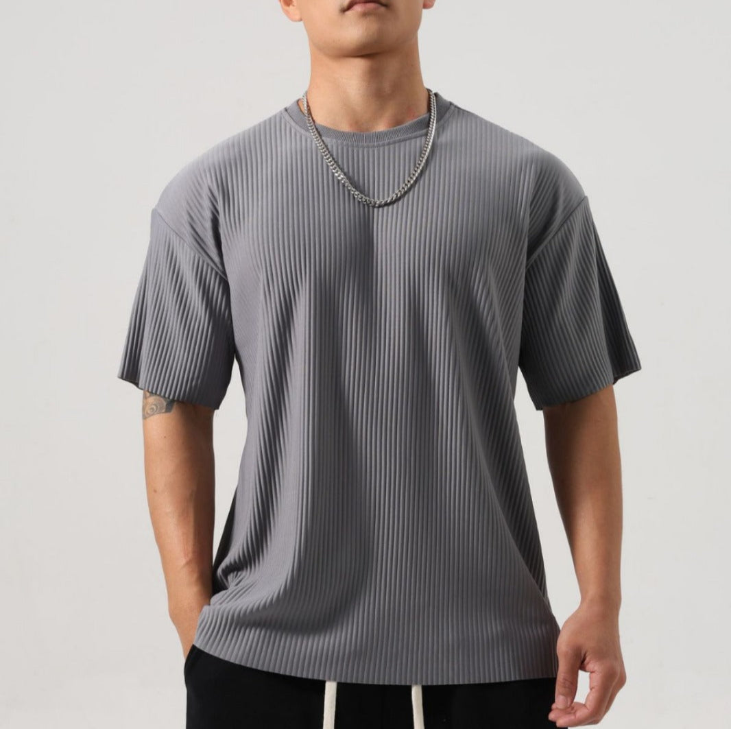Men's Long Sleeve Sports Top Loose Fit Striped Pattern Round Neck