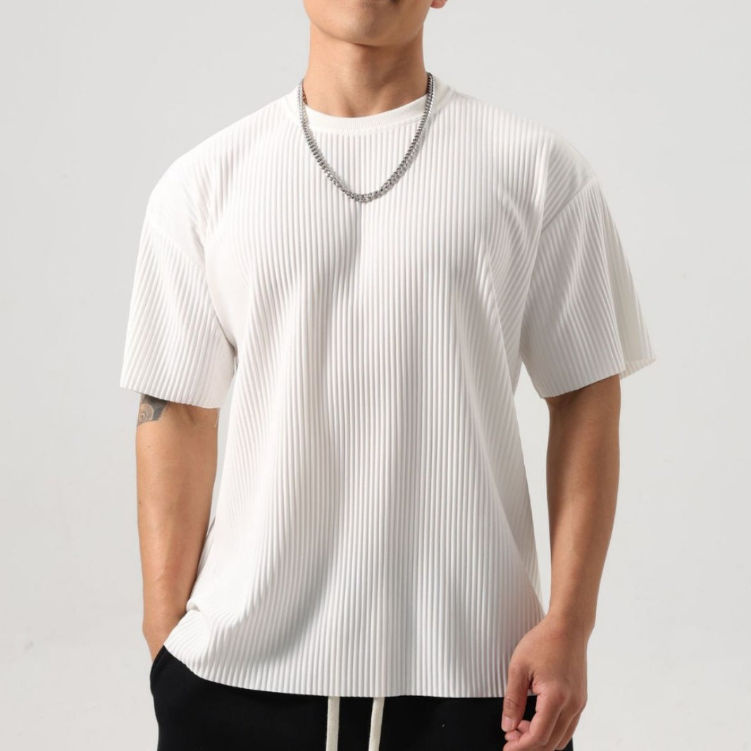 Men's Long Sleeve Sports Top Loose Fit Striped Pattern Round Neck