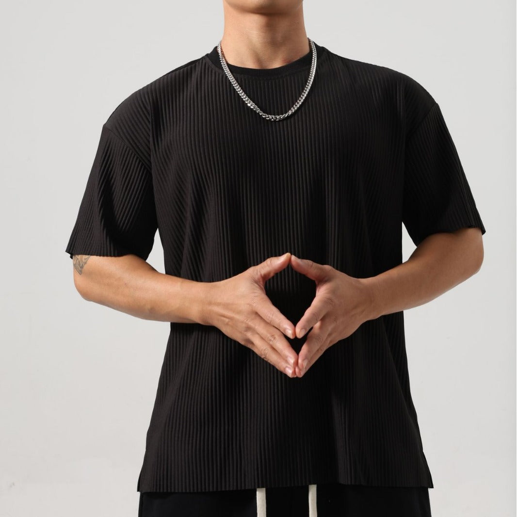 Men's Long Sleeve Sports Top Loose Fit Striped Pattern Round Neck