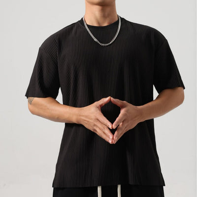 Men's Long Sleeve Sports Top Loose Fit Striped Pattern Round Neck