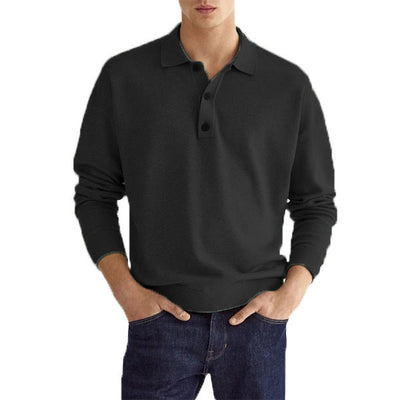 Men’s Autumn Long Sleeve V-Neck Button Polo Shirt Loose Fit Hemp Blend