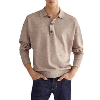 Men’s Autumn Long Sleeve V-Neck Button Polo Shirt Loose Fit Hemp Blend