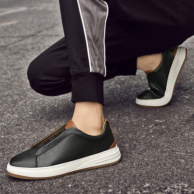 Male Slip-On Low-Top Shoes with Rubber Sole and Hand-Stitched Details